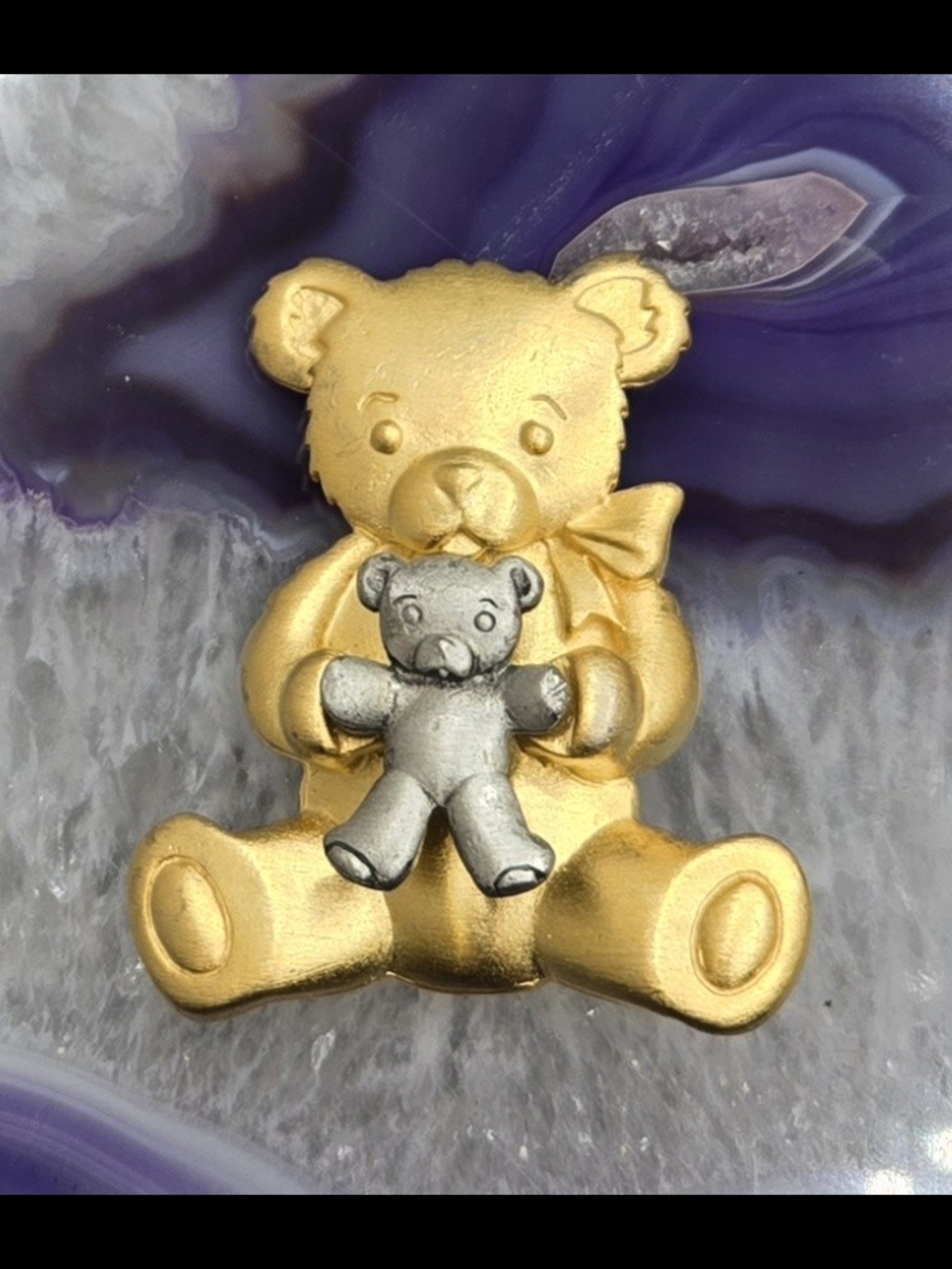 JJ Jonette Teddy Bear Brooch Two-tone Measures 2" X 1½"